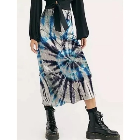 Free People Tie Dye Velvet Midi Skirt NEW - Picture 2 of 8